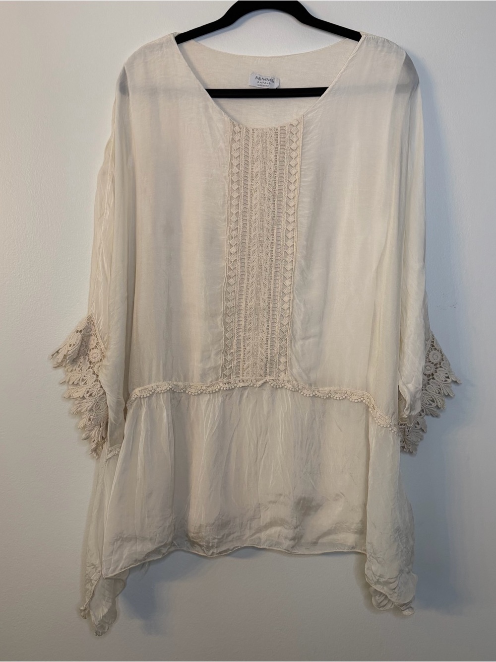 Femme Fatale Italian Boho Lace-Trim White Women's Tunic Top, S/P